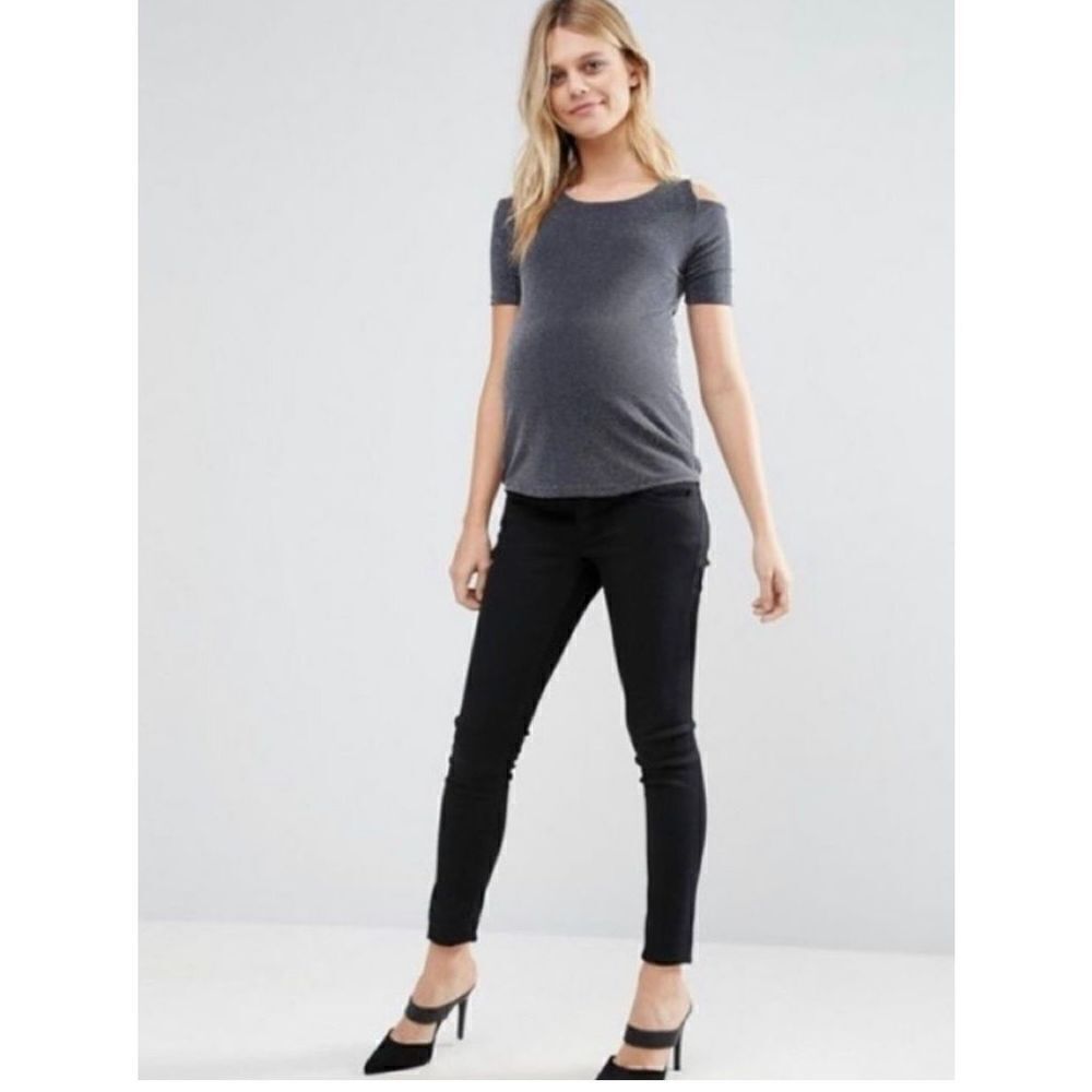 Womens Asos Maternity New Look Metallic Gunmetal Cold Shoulder Top - Sz 6